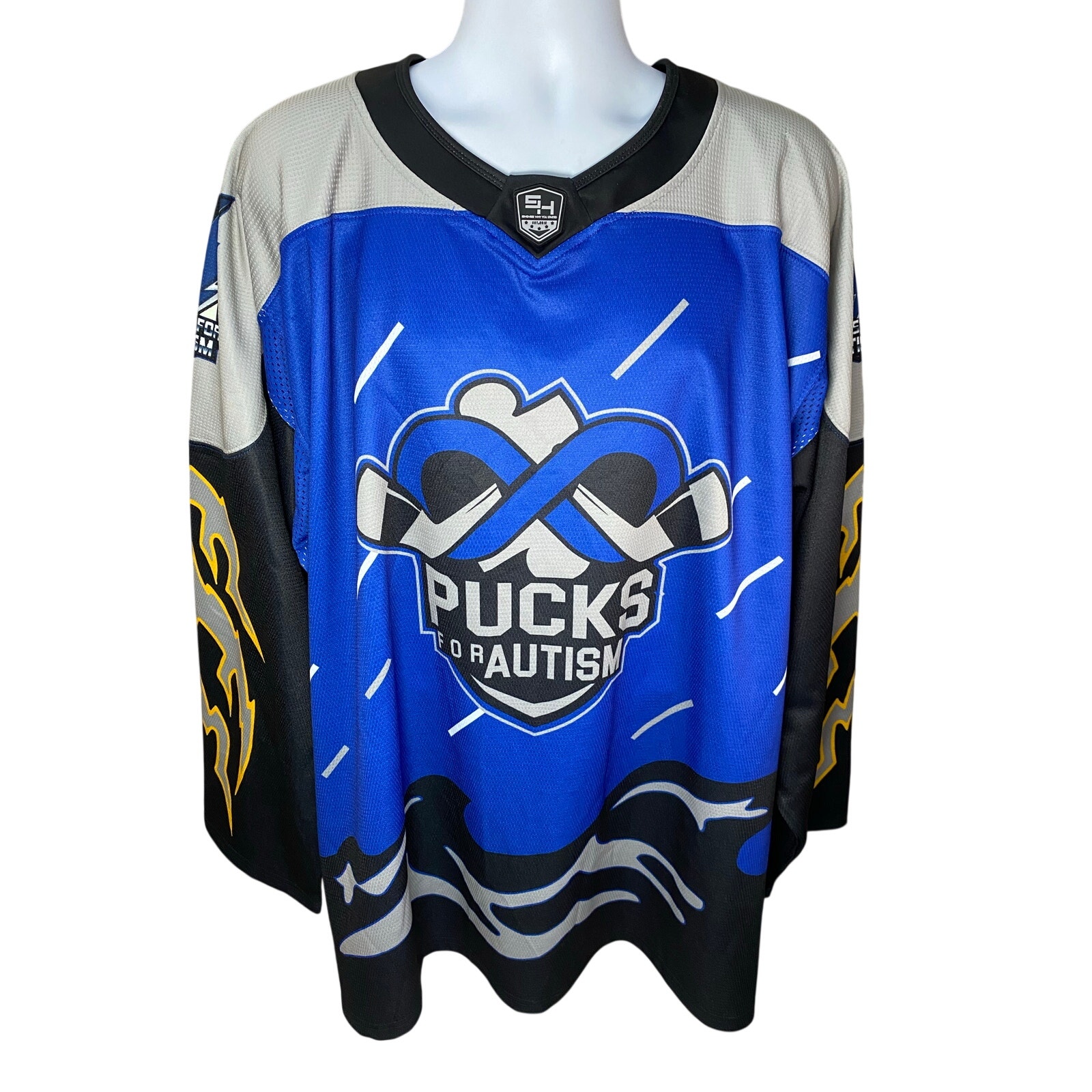 5ivehole Hockey Jersey 2xl Blue White Pucks For Autism 2025